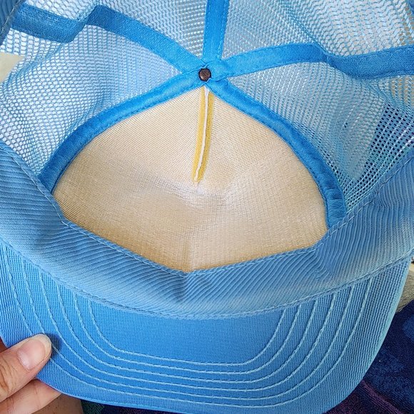 Vintage Great Smoky Mountains Blue White Native American Trucker Snapback Hat Ca - Picture 7 of 7